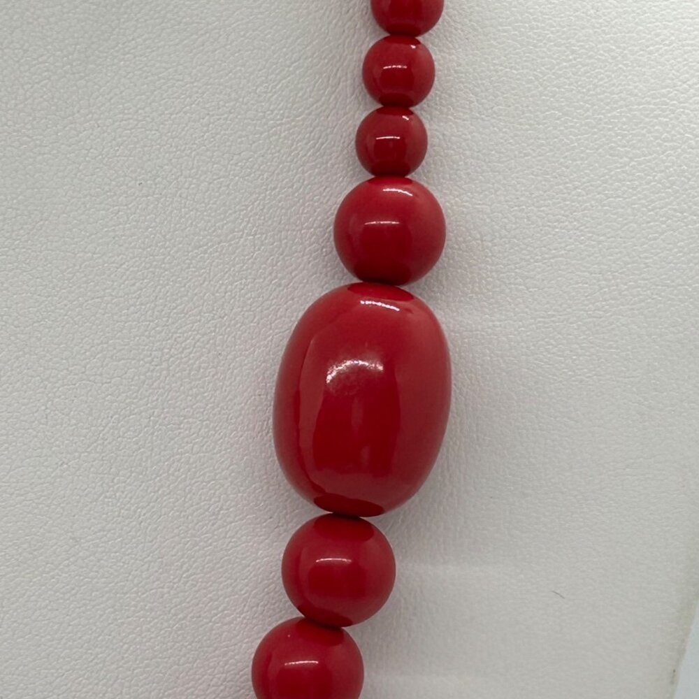Pink Acrylic Beaded Necklace Oval Round Beads Glow Under UV Light 20" Statement - Picture 7 of 13